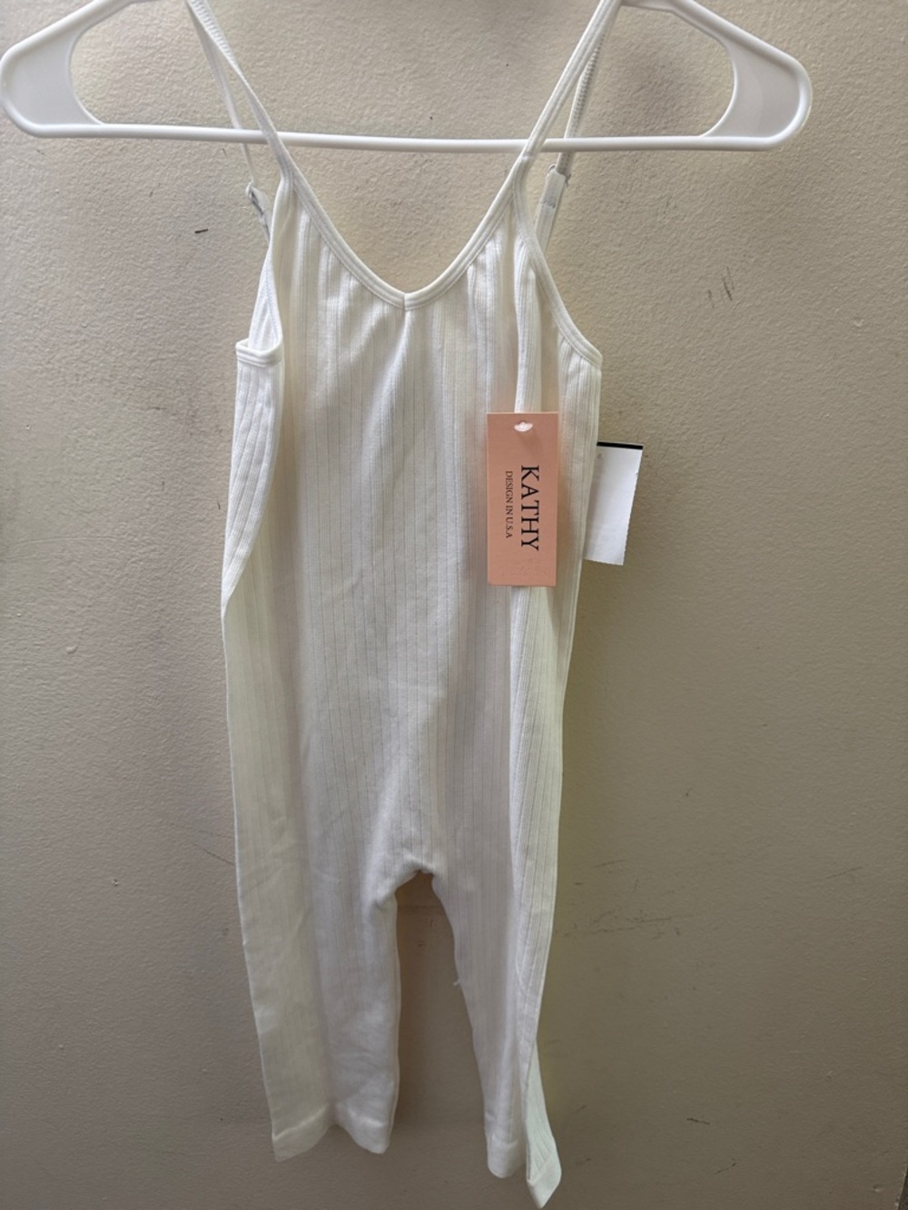 Kathy Ribbed Spaghetti-Strap Chemise in Cream